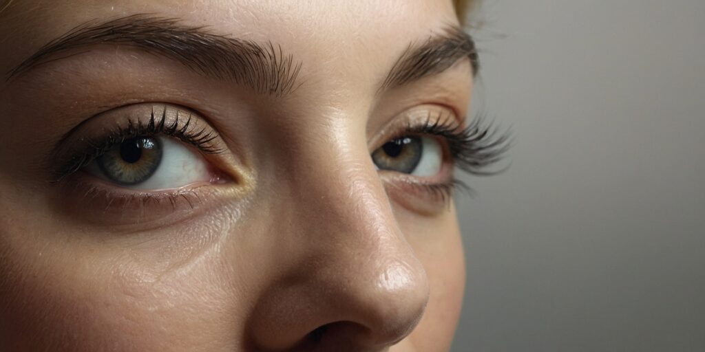 Une image d'une femme plus âgée avec des paupières lisses et un regard ouvert. Elle a subi une blépharoplastie chirurgicale pour corriger les poches sous les yeux et le relâchement des paupières supérieures.