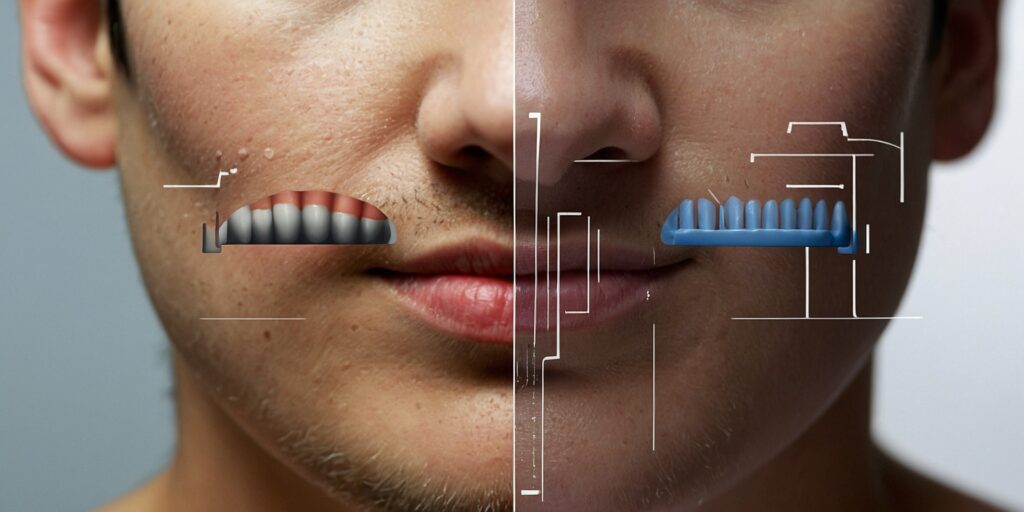 Une image illustrant le nez avant et après une septoplastie, montrant une amélioration de l'esthétique. L'image montre un nez avant et après la chirurgie, mettant en évidence l'amélioration de l'esthétique.