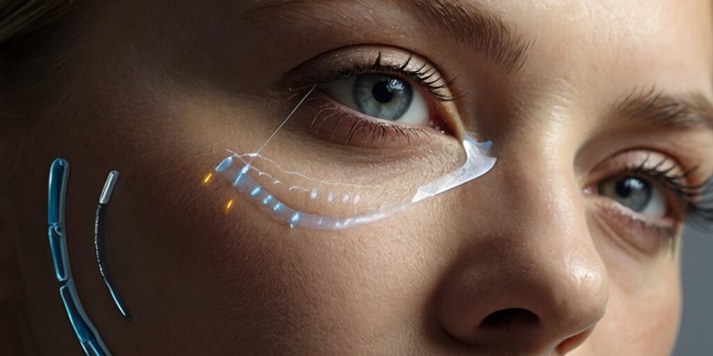 Une illustration montrant les différentes zones ciblées par la blépharoplastie laser (paupières supérieures, paupières inférieures). L'illustration devrait être claire et facile à comprendre.